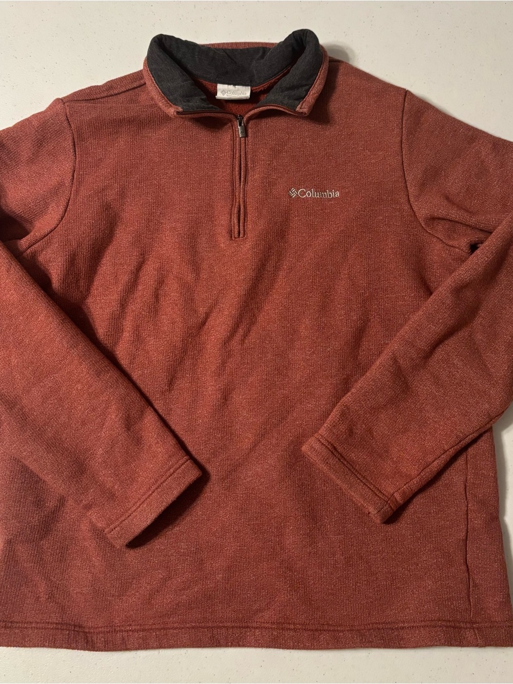 Columbia Men’s Zip-Up Sweater - Rust Red with Dark Gray Collar